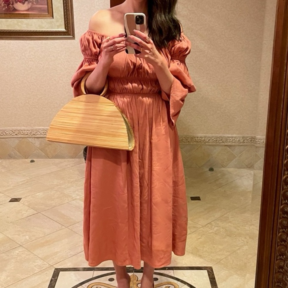 Cult Gaia Stella Shirred Off-The-Shoulder Dress in Jaipur. Worn Twice! Size S